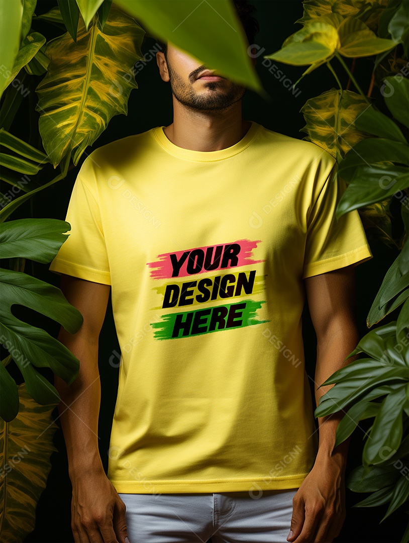 Mockup de Camiseta Masculina Amarelo PSD Editável