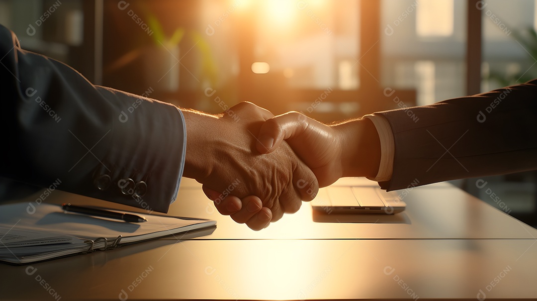 Um aperto de mão de negócio após um acordo, representando um conceito de negócio.