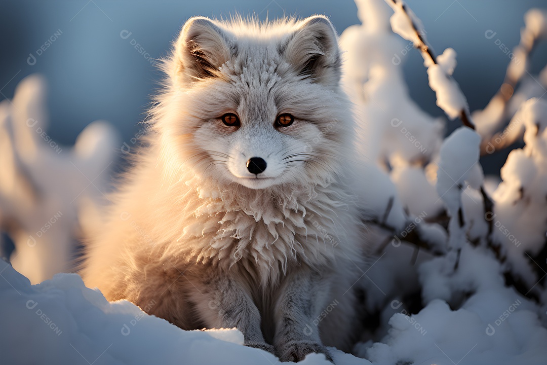 Filhote de raposa ártica (Vulpes lagopus) na neve do outono