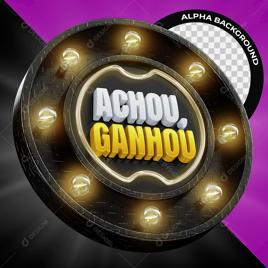 Achou Ganhou Selo 3D Preto para Composição PSD