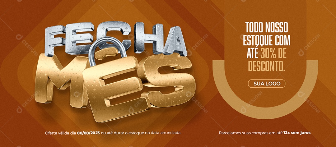 Banner Fecha Mês Todo Nosso Estoque com Até 30% de Desconto Social Media PSD Editável