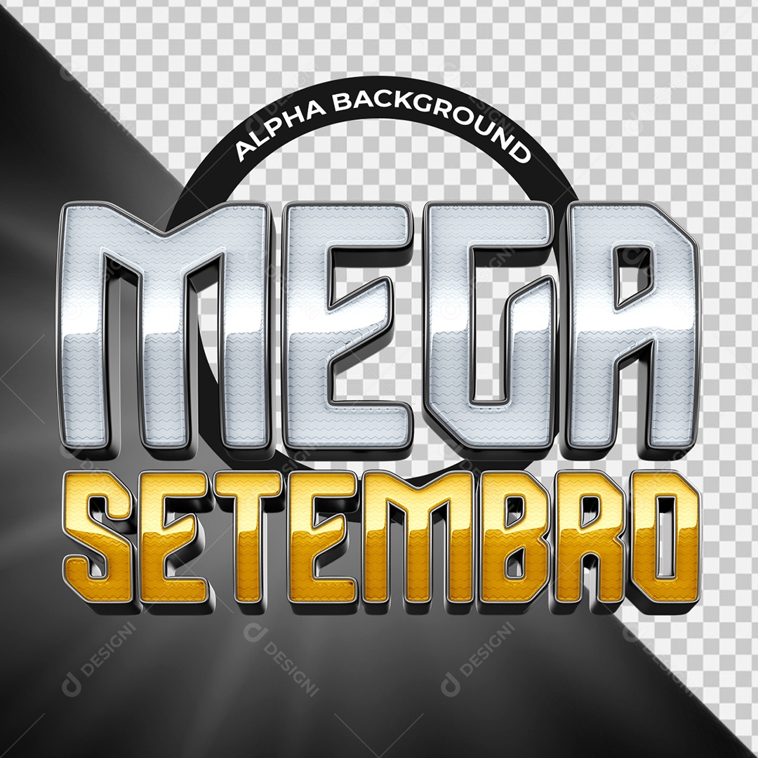 Mega Setembro Selo 3D Branco e Dourado para Composição PSD