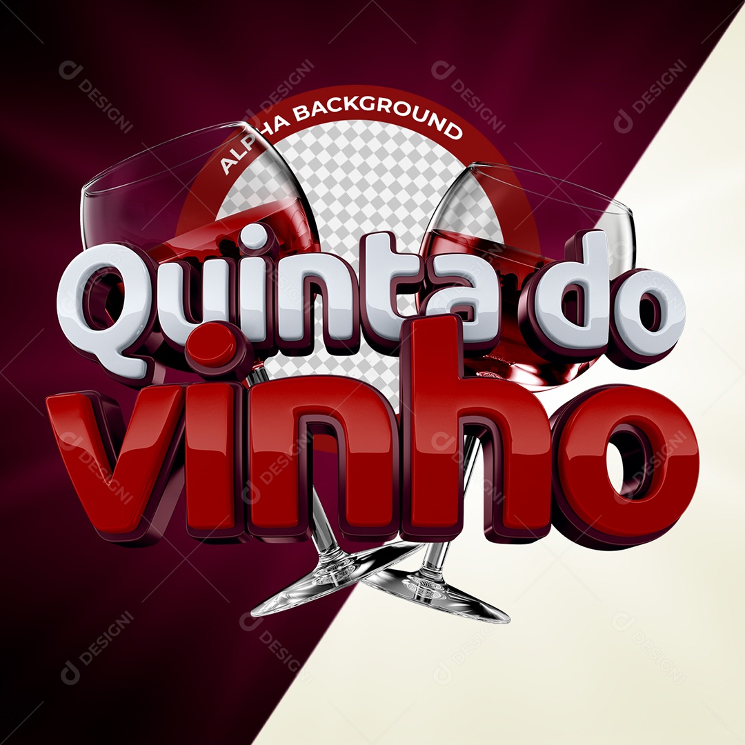 Quinta do Vinho Selo 3D Vermelho e Branco para Composição PSD