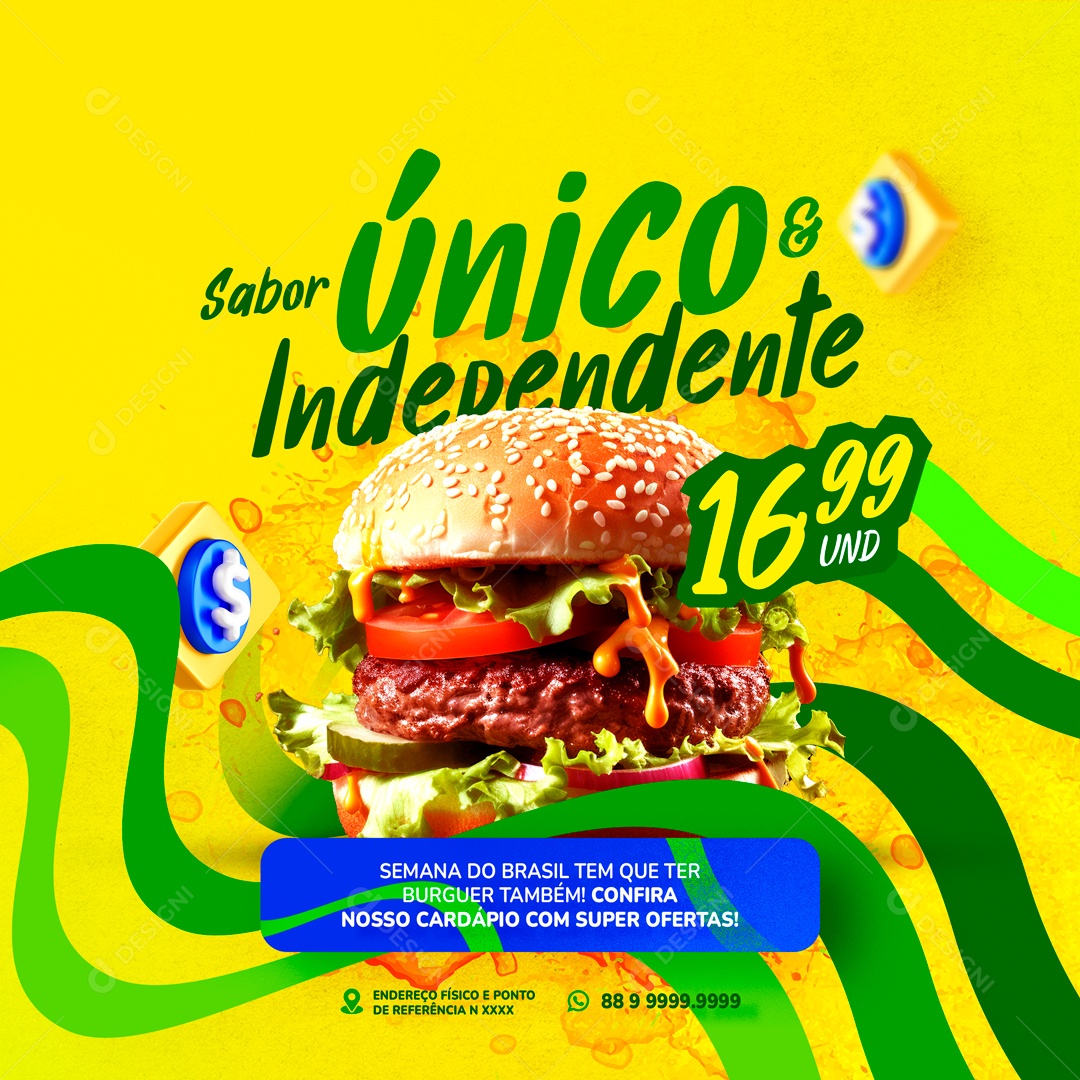 Social Media Sabor Único e Independente Semana Do Brasil Burguer PSD Editável
