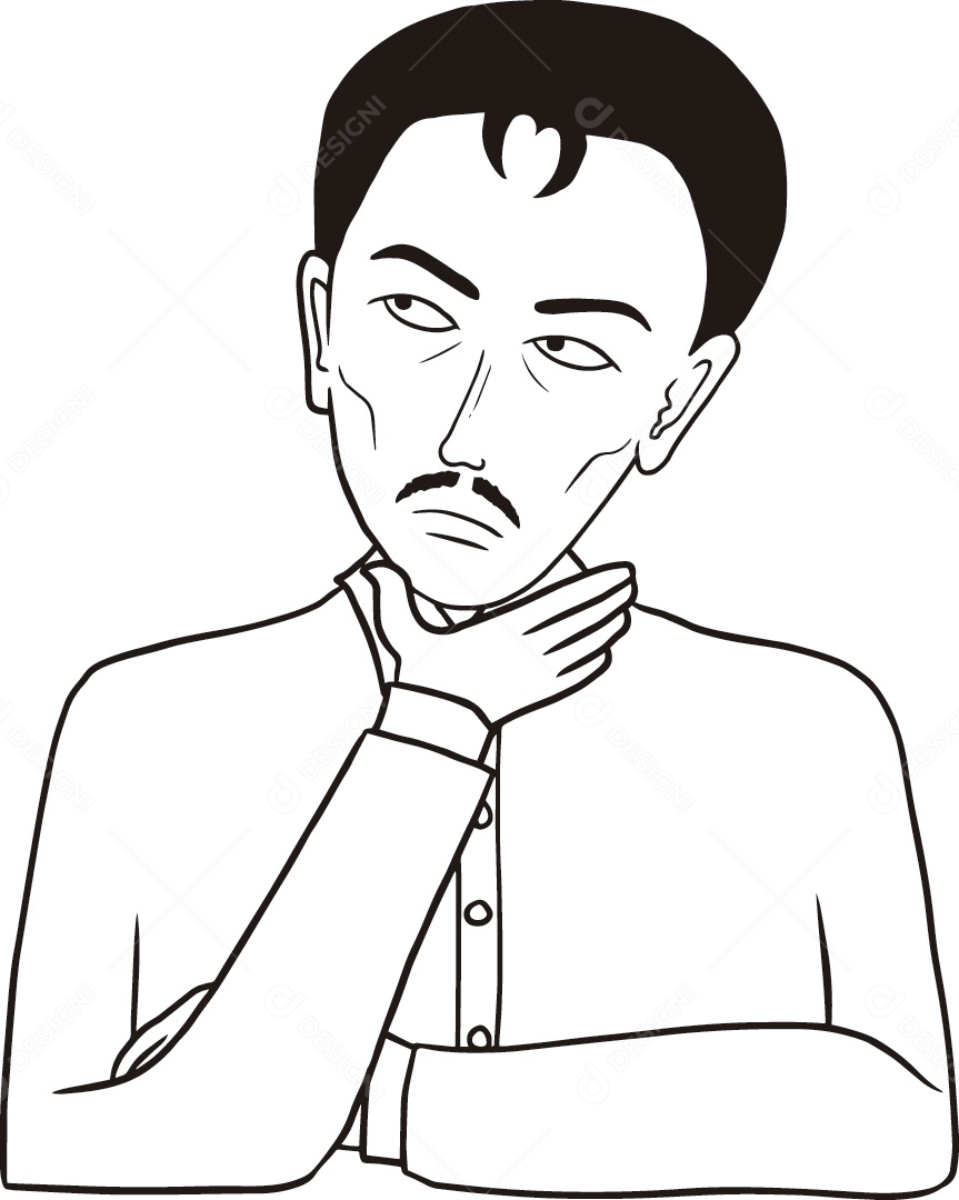 Desenho de Personagem com a Mão no Queixo Vetor EPS