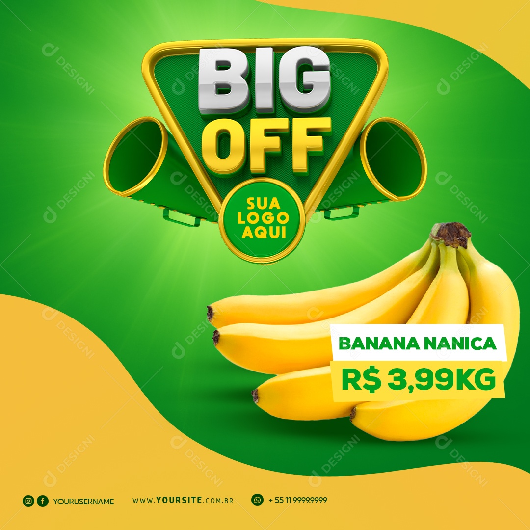 Social Media Big Off Supermercado Banana Nanica PSD Editável