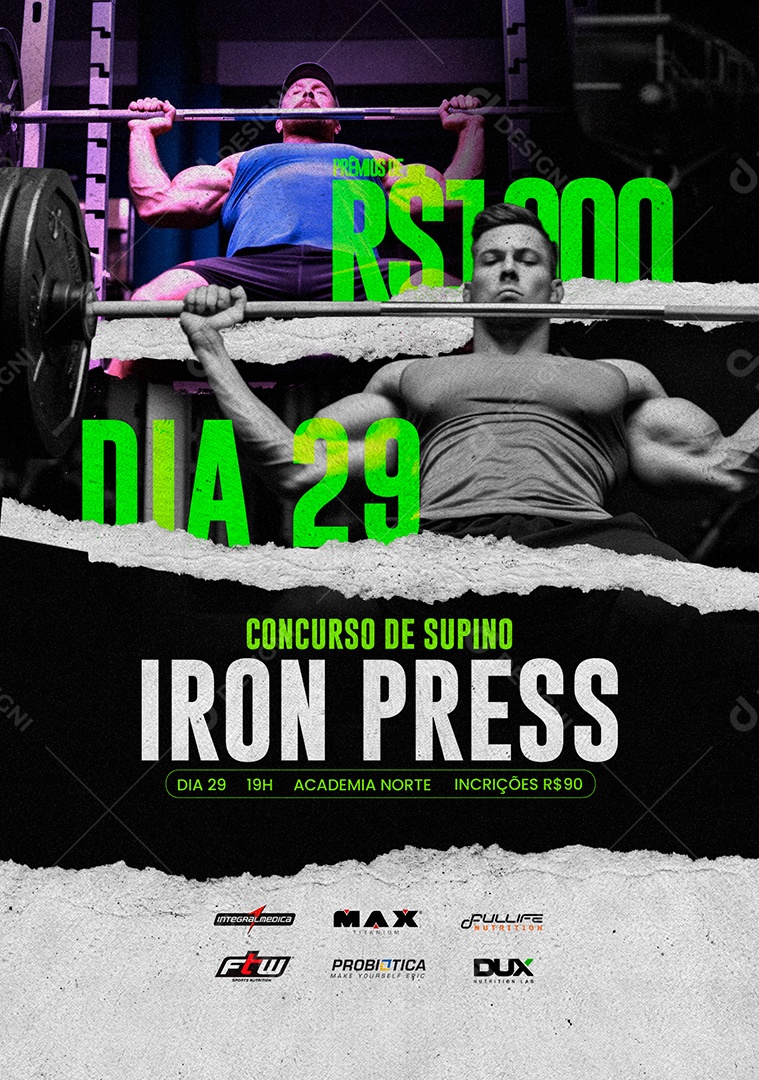 Academia Dia 29 Concurso de Supino Iron Press Social Media PSD Editável