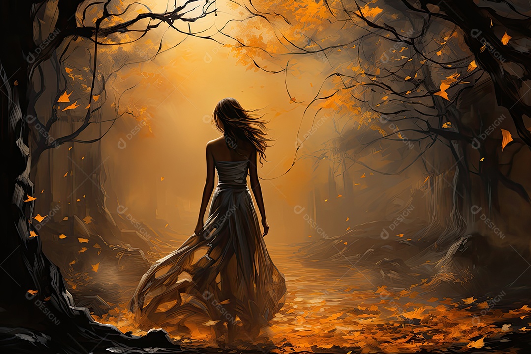 Solidão serenamente expressa em um bosque dourado.