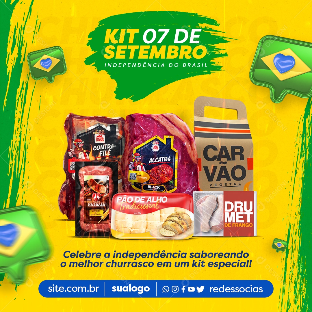 Social Media Feed Kit 07 De Setembro Independência Do Brasil Churrasco PSD Editável