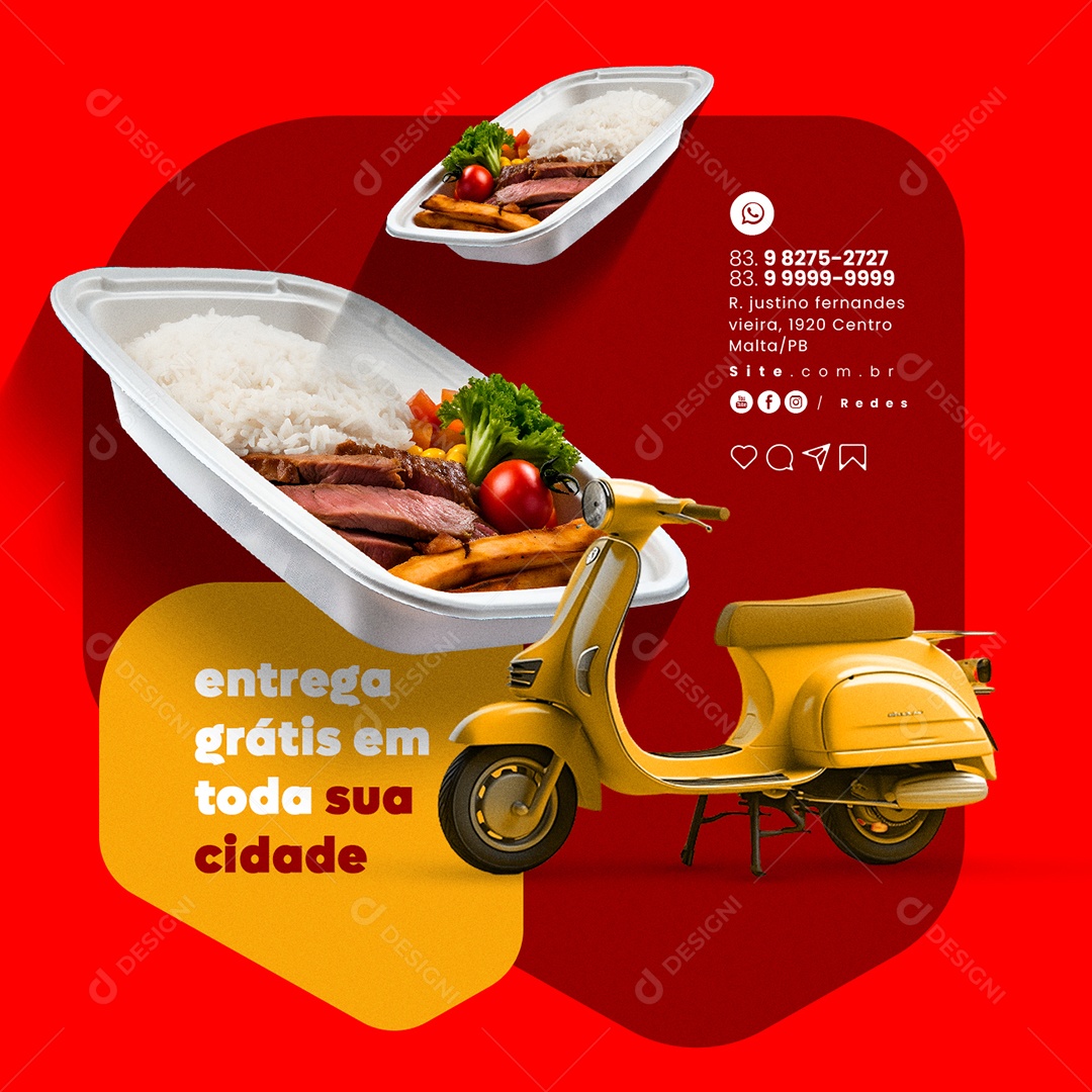 Restaurante Marmitaria Entrega Grátis em Toda Sua Cidade Social Media PSD Editável