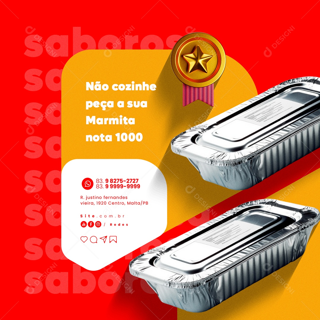 Restaurante Marmitaria Não Cozinhe Peça a Sua Marmita Nota 1000 Social Media PSD Editável