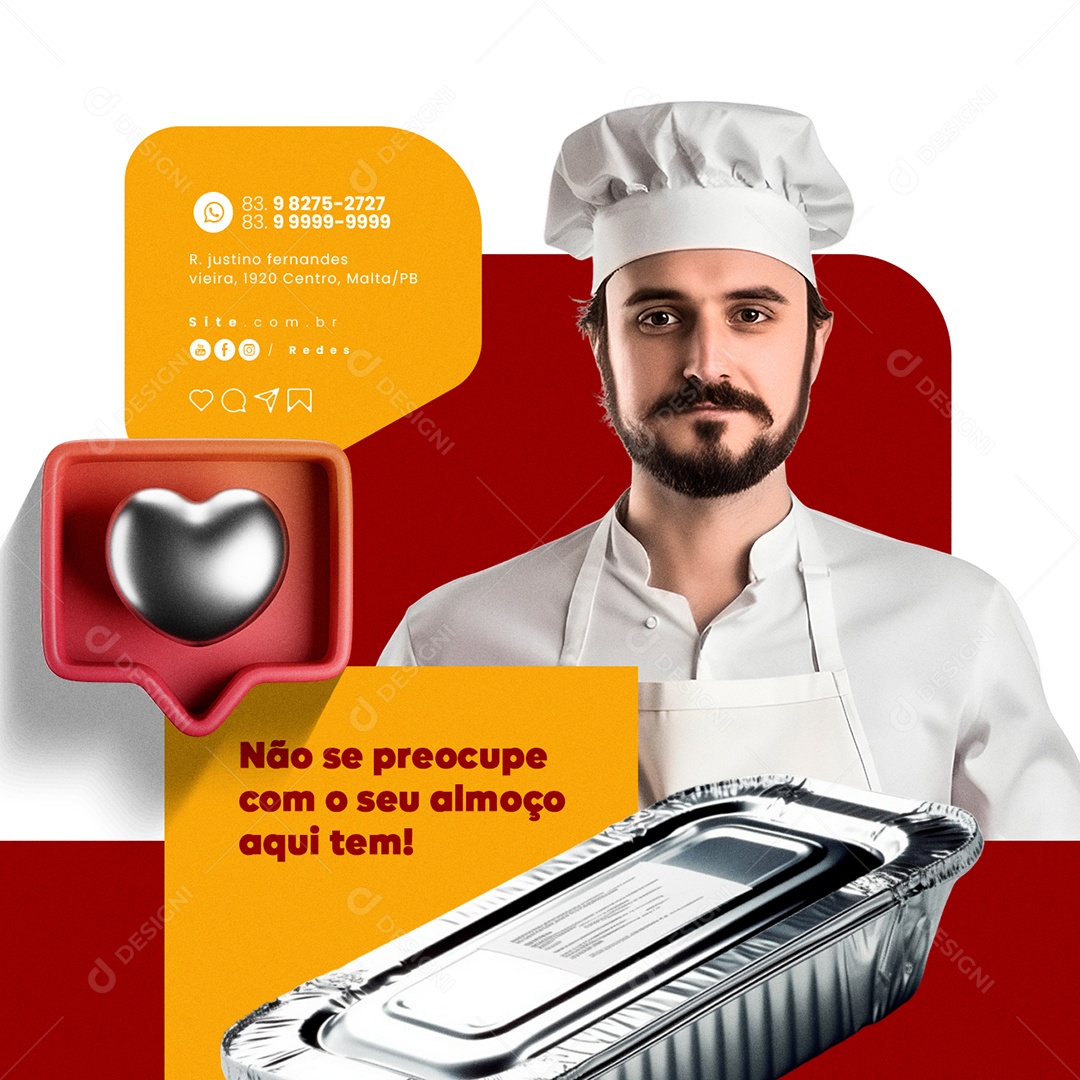 Restaurante Marmitaria Não se Preocupe Com o Seu Almoço Aqui Tem Social Media PSD Editável