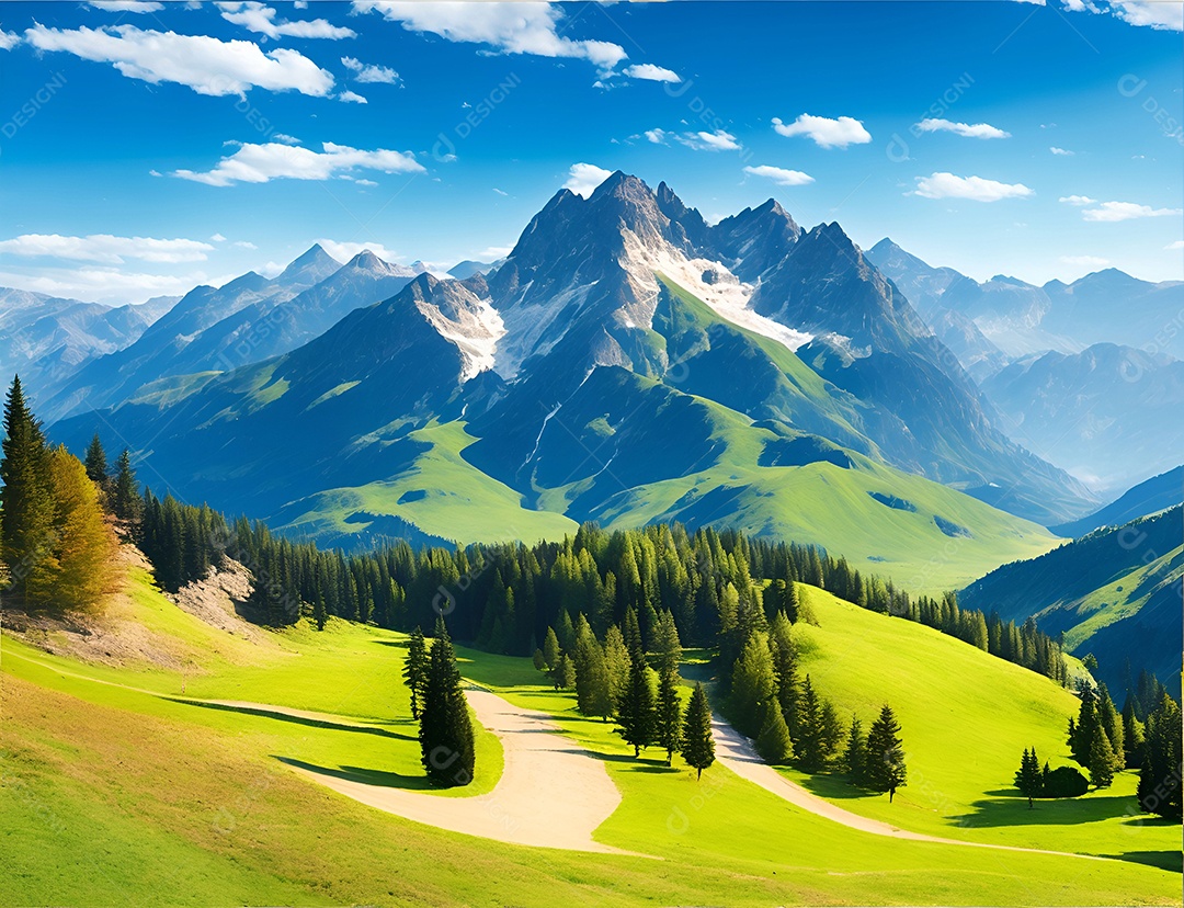 Linda paisagem padrão ao redor do lago e do céu azul