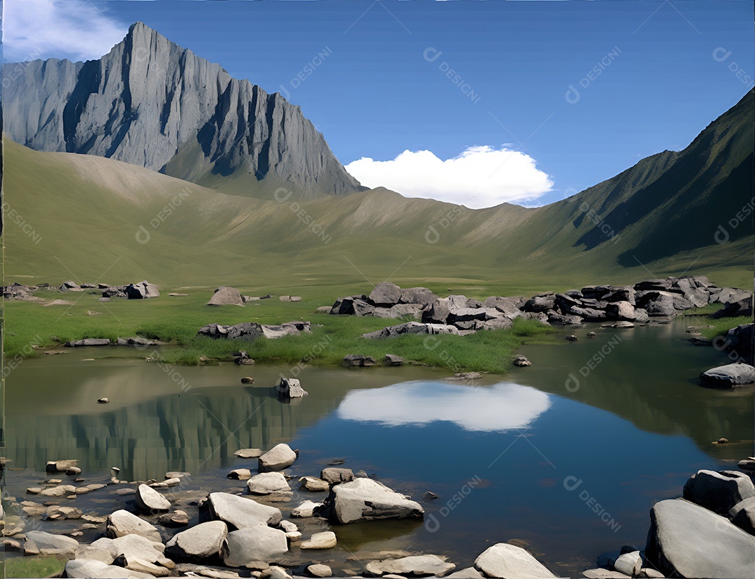 Paisagem padrão de um lago cercado por montanhas