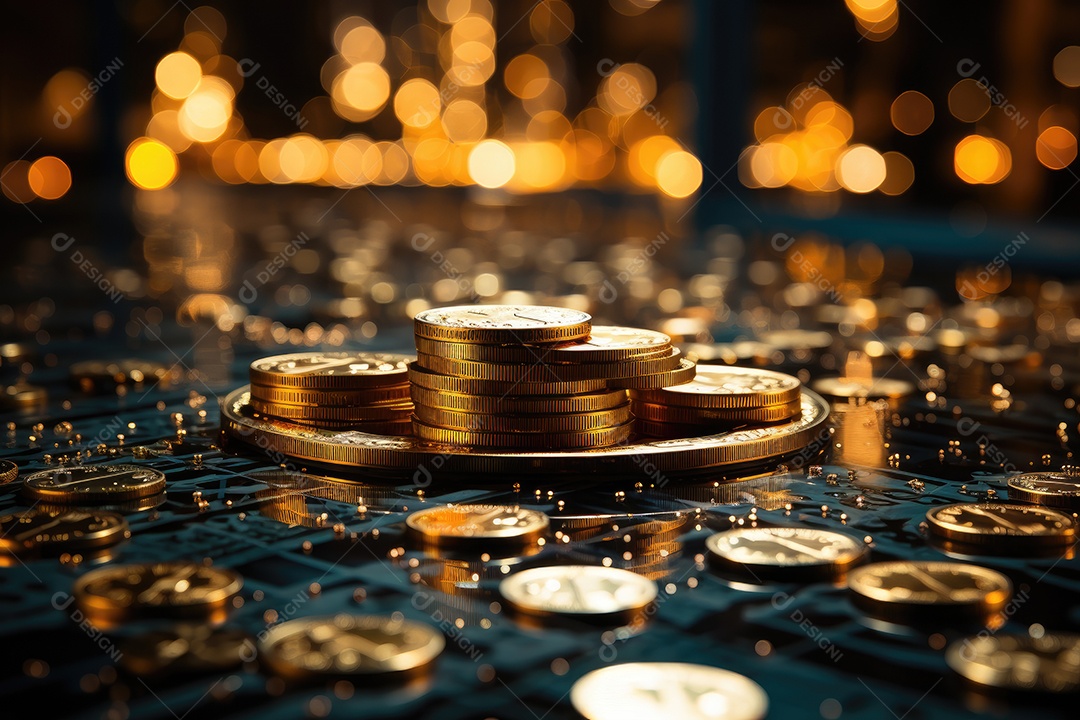 Metrópole de dados Moedas brilham, gráficos se entrelaçam. O relógio cósmico reina.