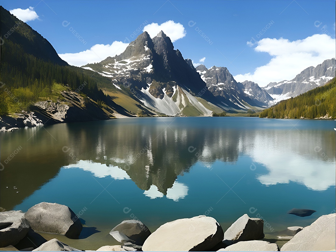 Paisagem padrão de um lago cercado por montanhas