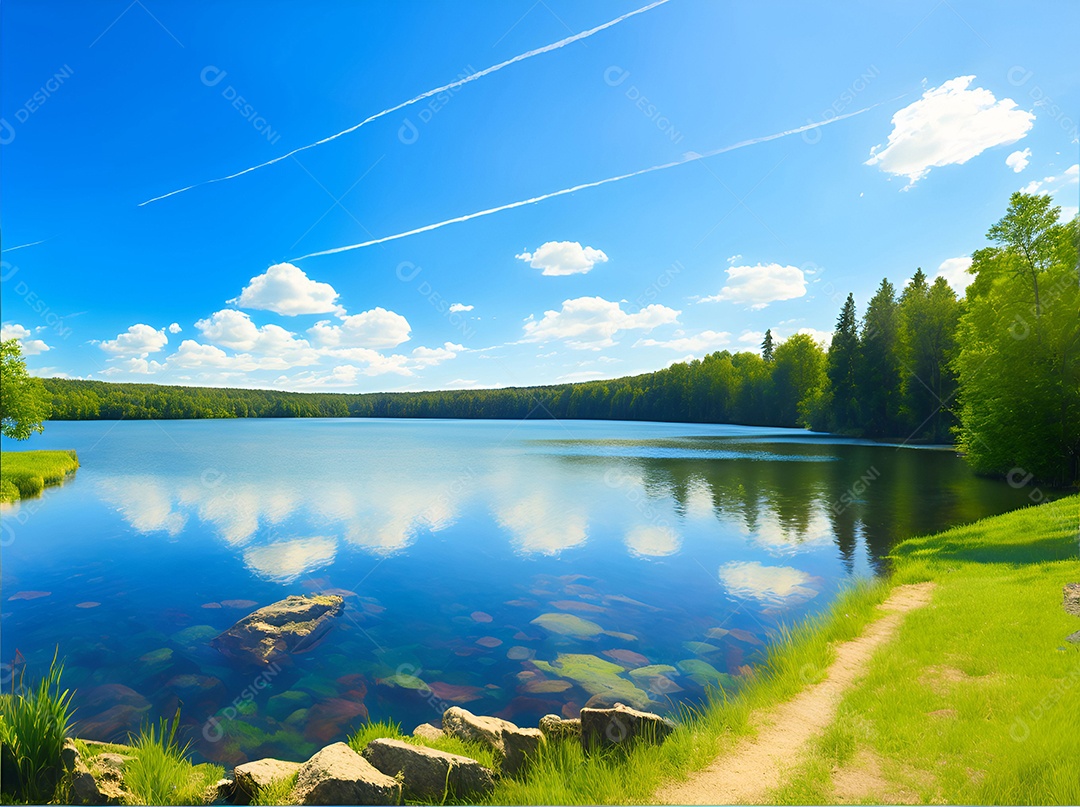 Paisagem padrão de um lago cercado por montanhas