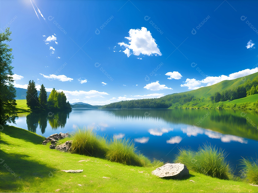 Paisagem padrão de um lago cercado por montanhas