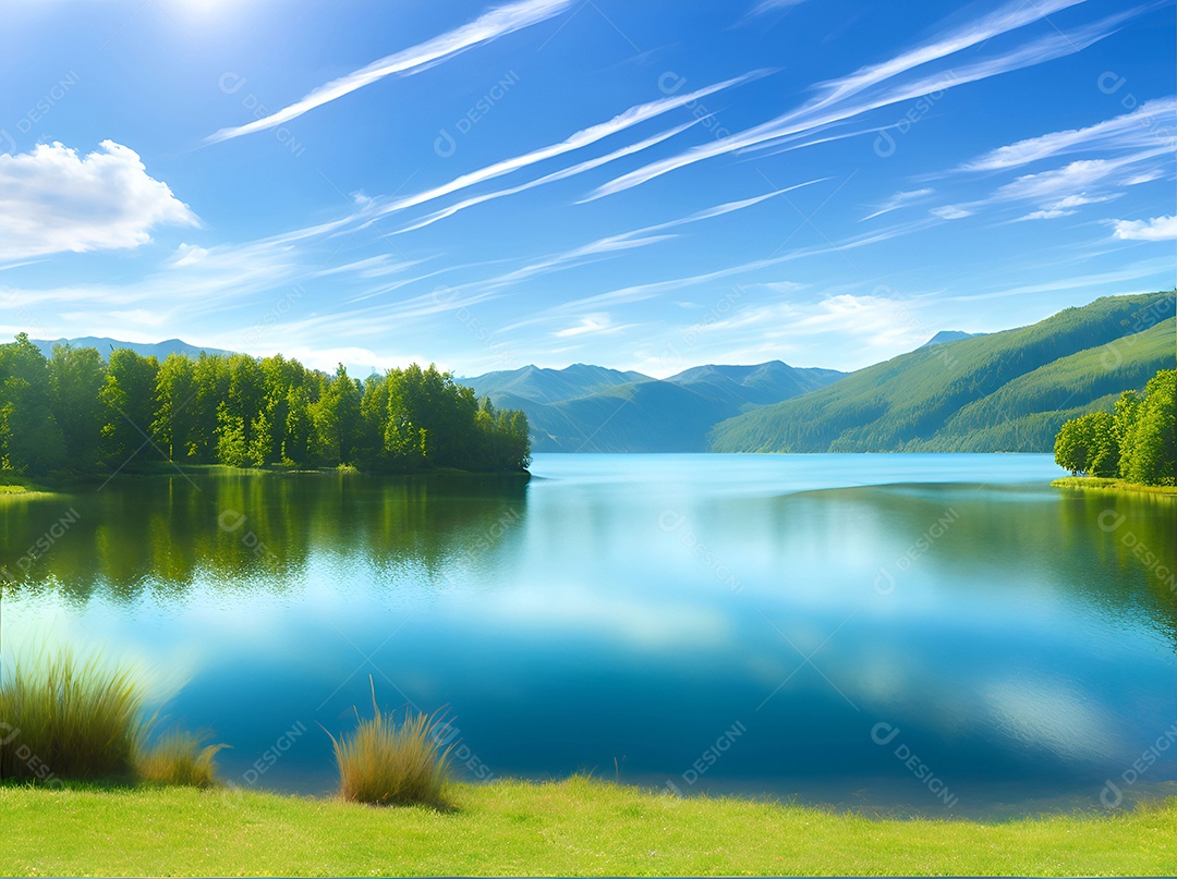 Paisagem de verão padrão com lago em dia ensolarado