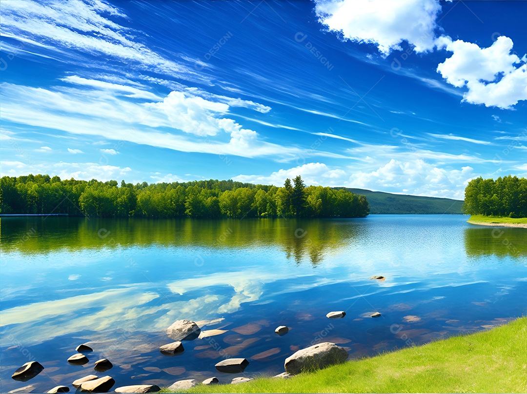 Paisagem padrão de um lago cercado por montanhas