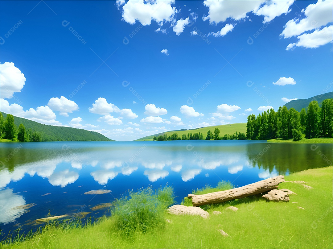 Paisagem padrão de um lago cercado por montanhas