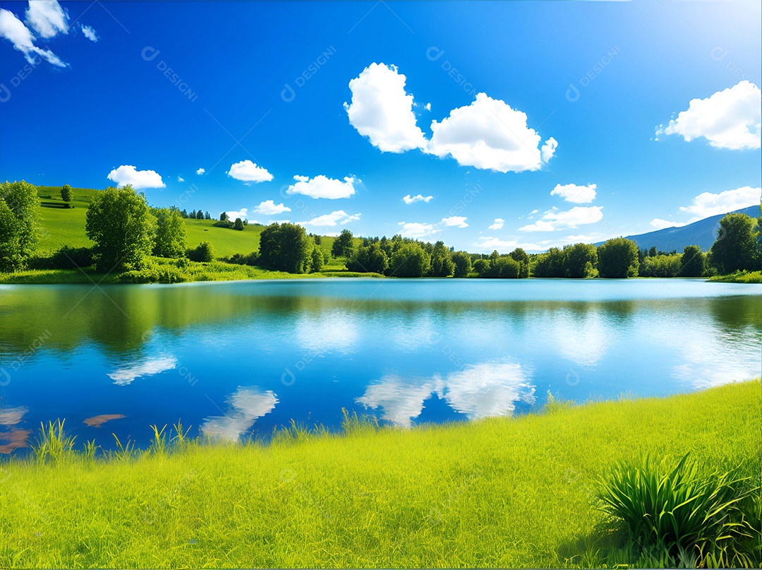 Paisagem padrão de um lago cercado por montanhas