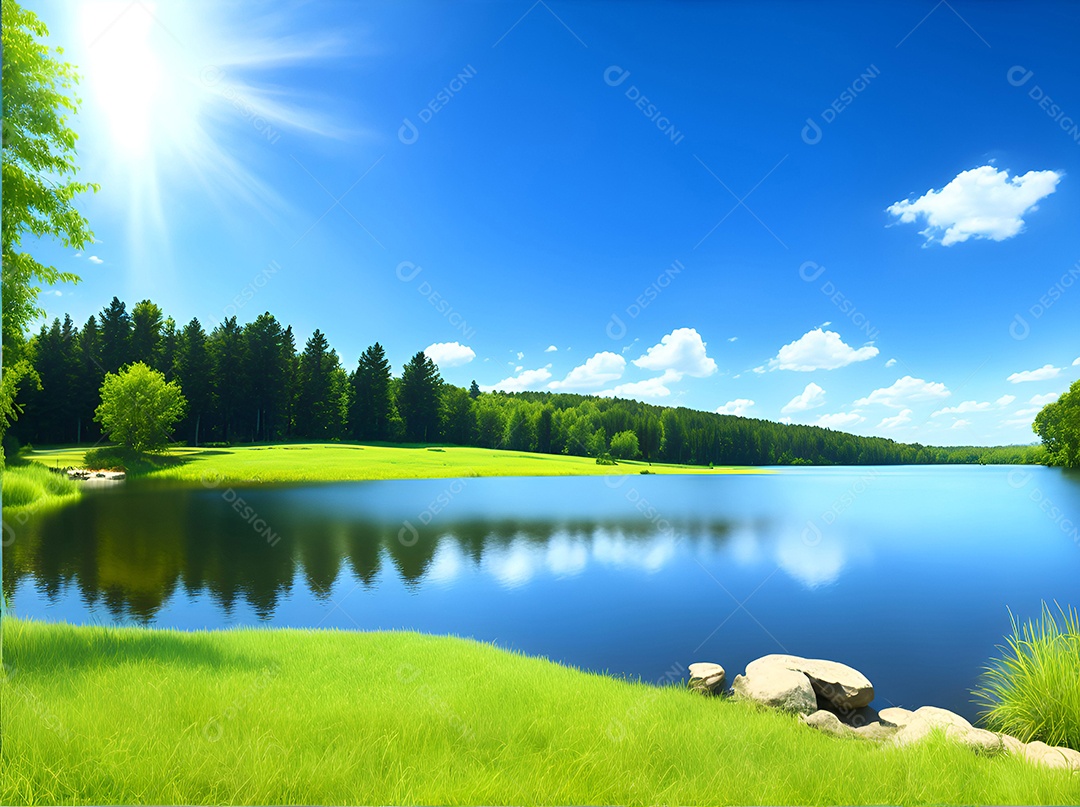 Paisagem padrão de um lago cercado por montanhas