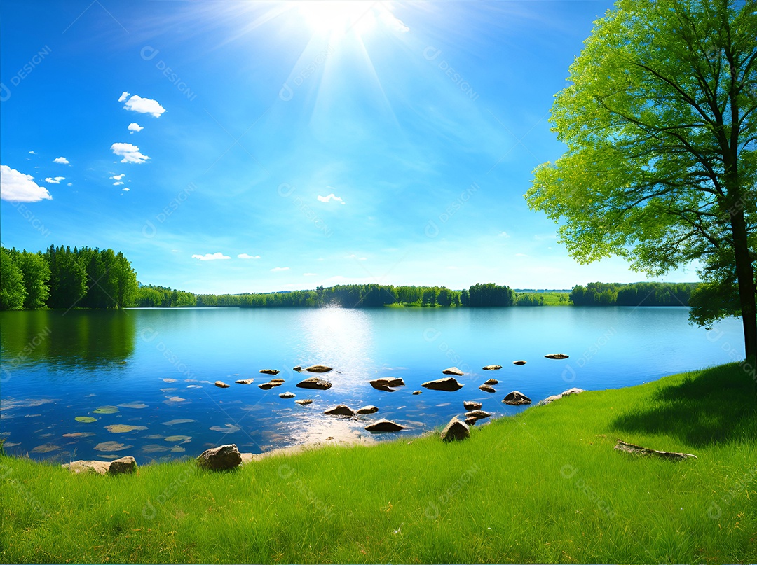 Paisagem padrão de um lago cercado por montanhas