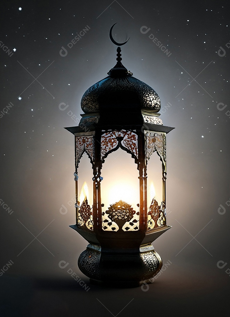 Uma lanterna islâmica E as estrelas estão brilhando no céu Cinza escuro