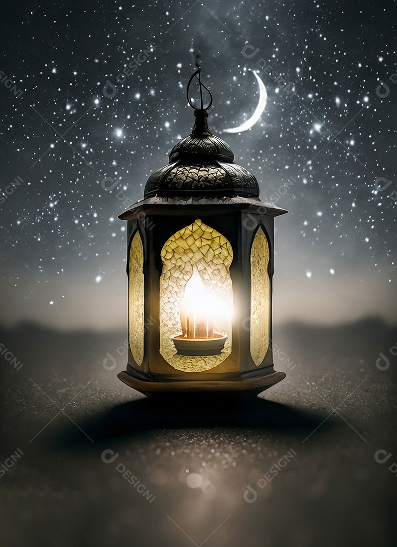 Uma lanterna islâmica E as estrelas estão brilhando no céu