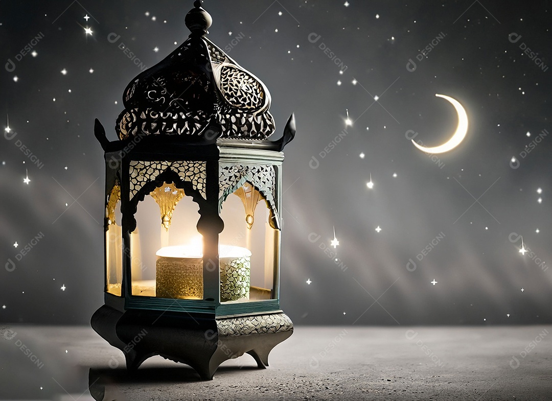 Uma lanterna islâmica E as estrelas estão brilhando no céu