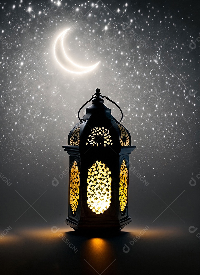 Uma lanterna islâmica E as estrelas estão brilhando no céu