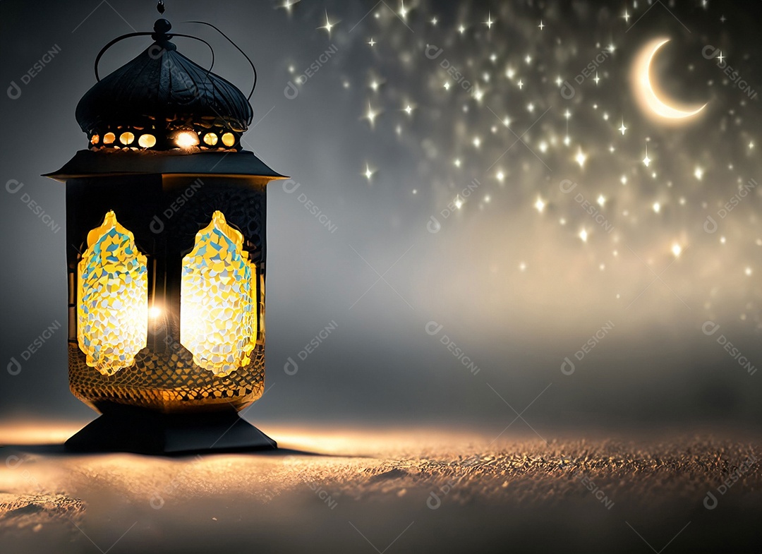 Uma lanterna islâmica E as estrelas estão brilhando no céu