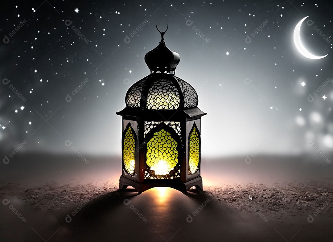 Uma lanterna islâmica E as estrelas estão brilhando no céu