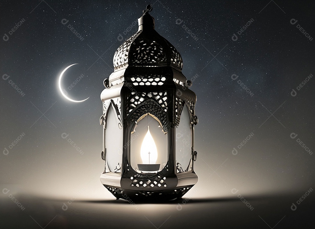 Uma lanterna islâmica E as estrelas estão brilhando no céu