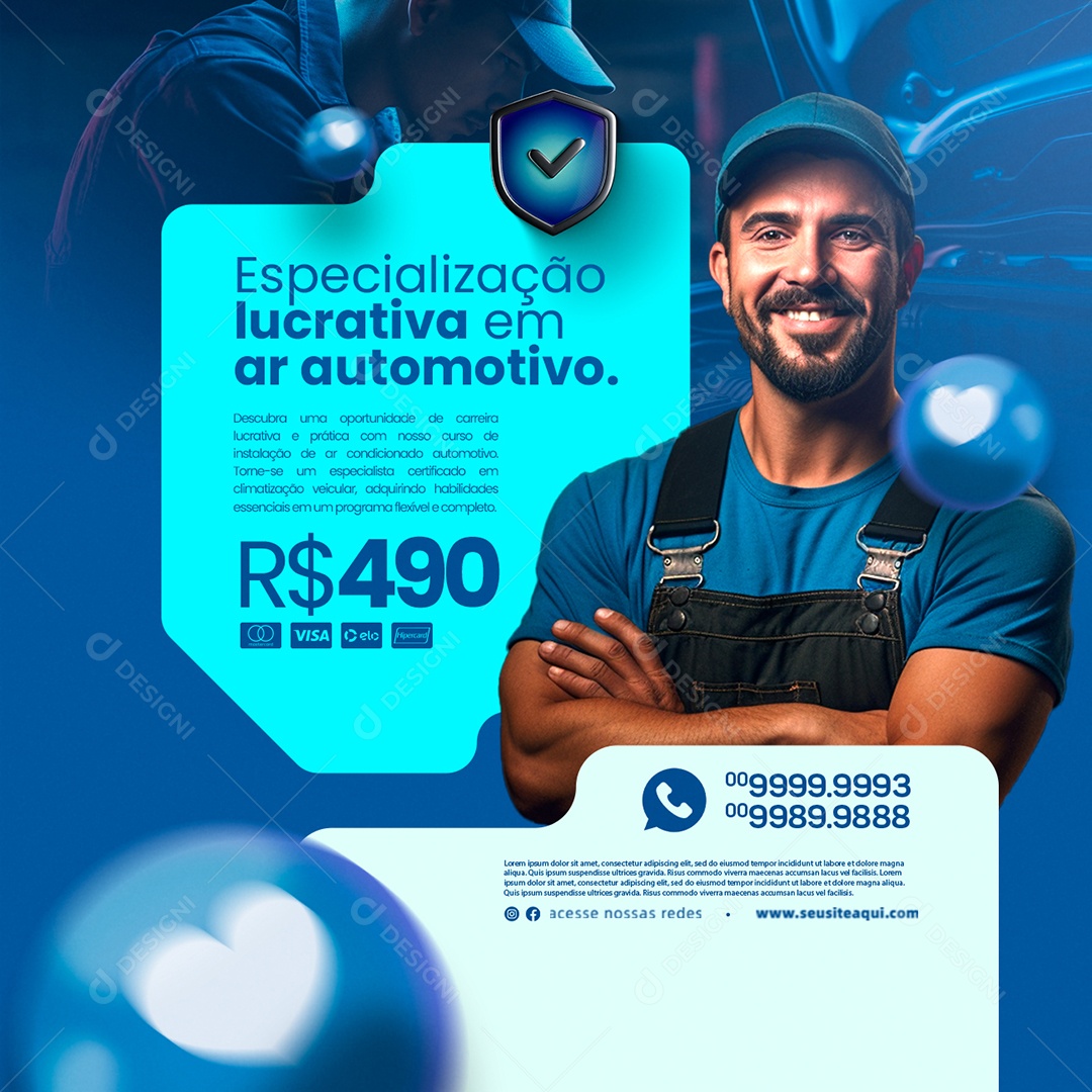 Curso Ar Condicionado Especialização Lucrativa em Ar Automotivo Social Media PSD Editável