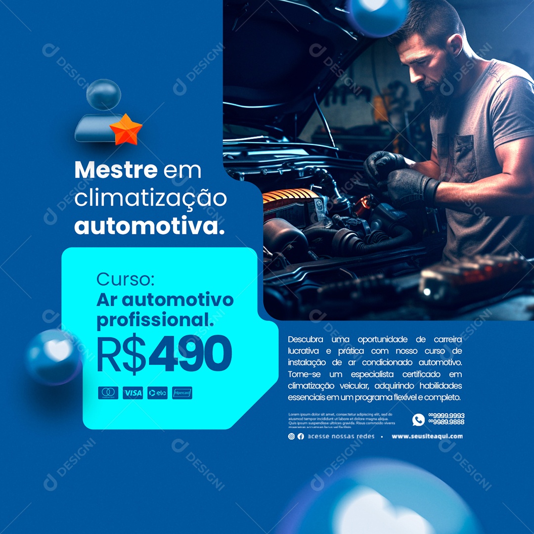 Curso Ar Condicionado Mestres em Climatização Automotiva Social Media PSD Editável