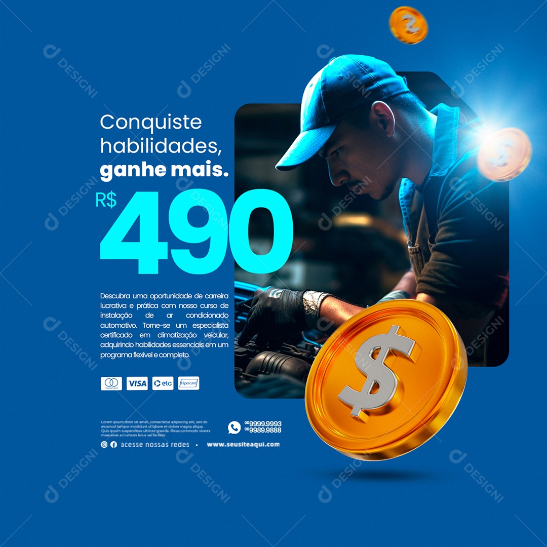 Curso Ar Condicionado Conquiste Habilidades Ganhe Mais 490,00 Social Media PSD Editável