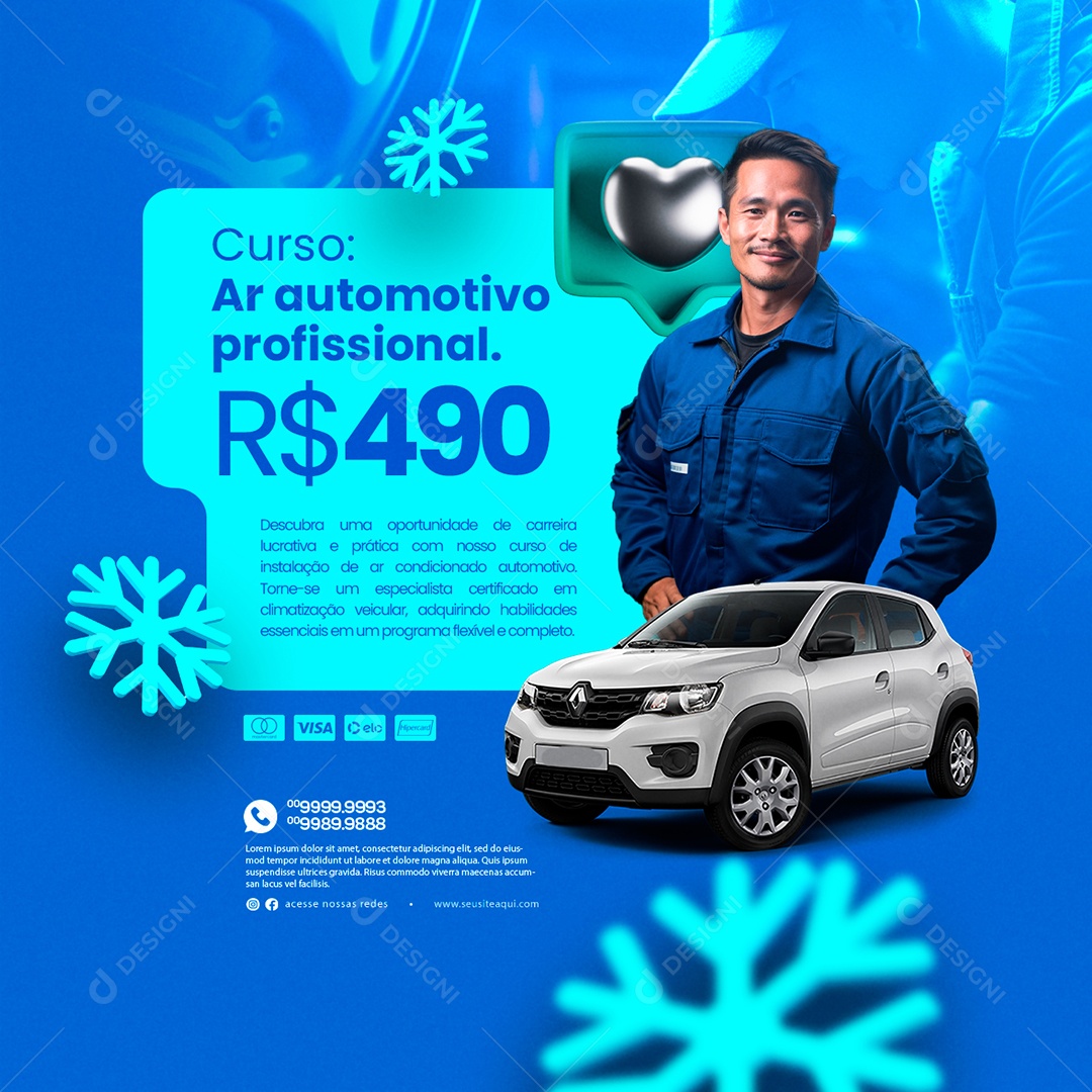 Curso Ar Automotivo Profissional 490,00 Social Media PSD Editável