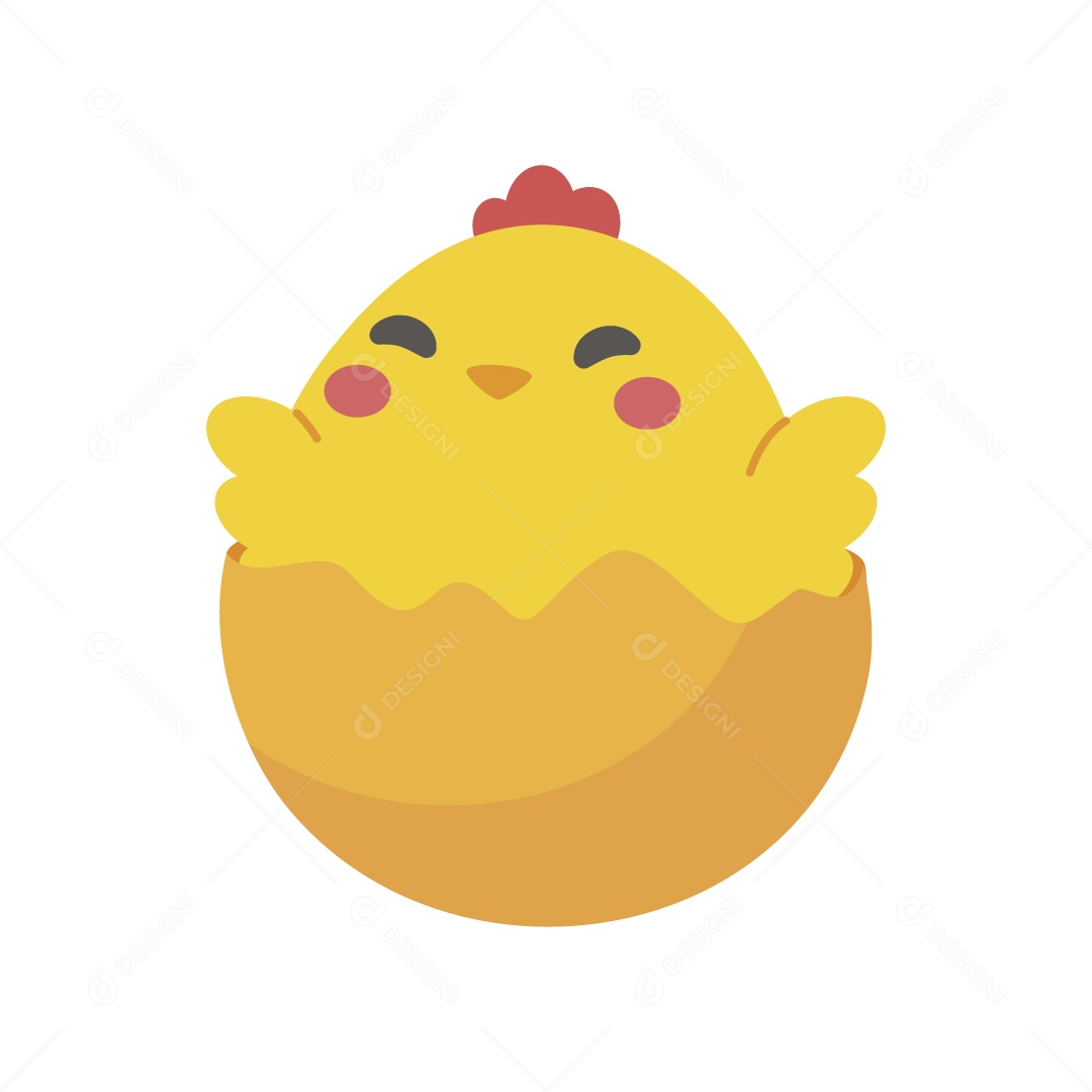 Pintinho Amarelo Saindo do Ovo Ilustração Vetor EPS