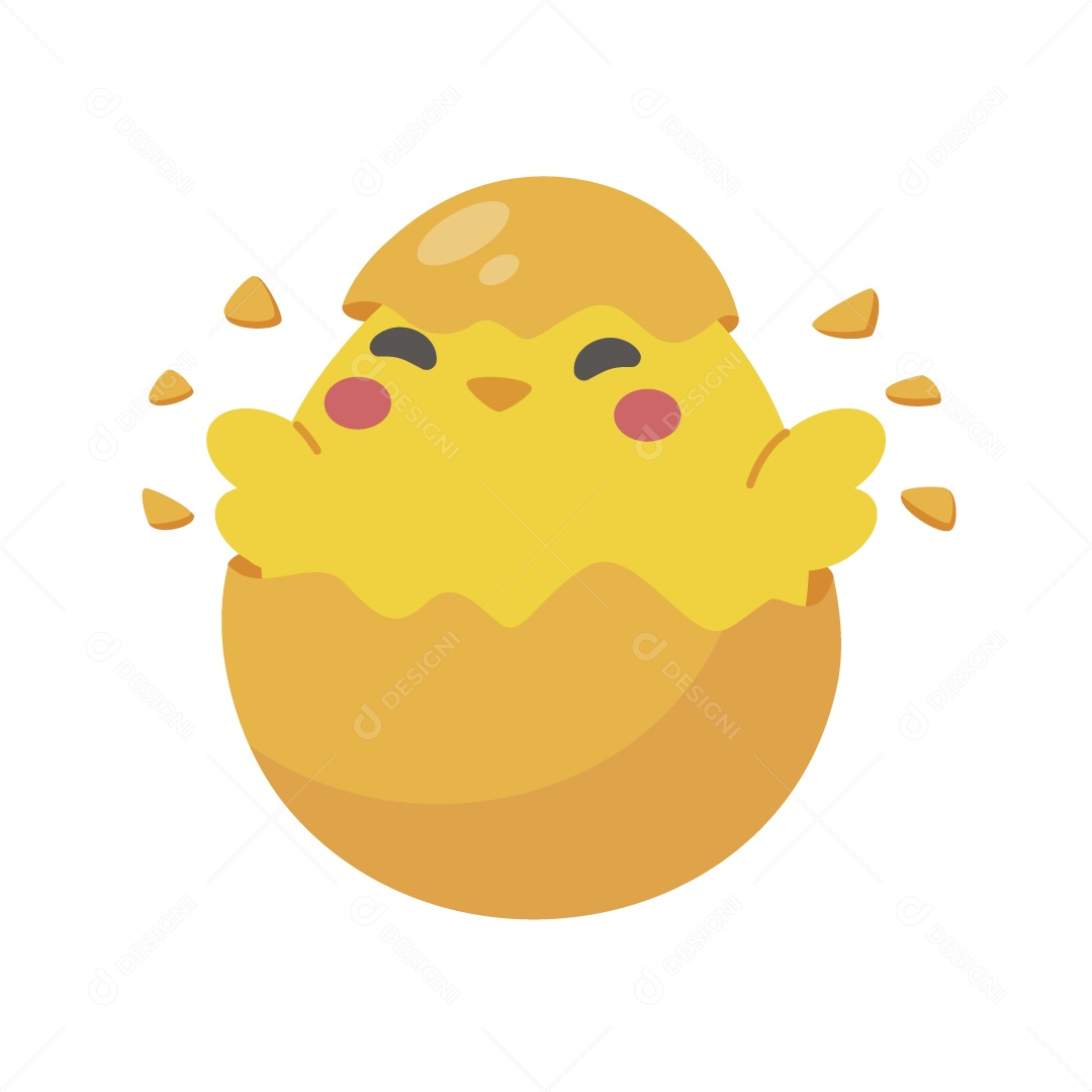 Pintinho Amarelo Saindo do Ovo Ilustração Vetor EPS