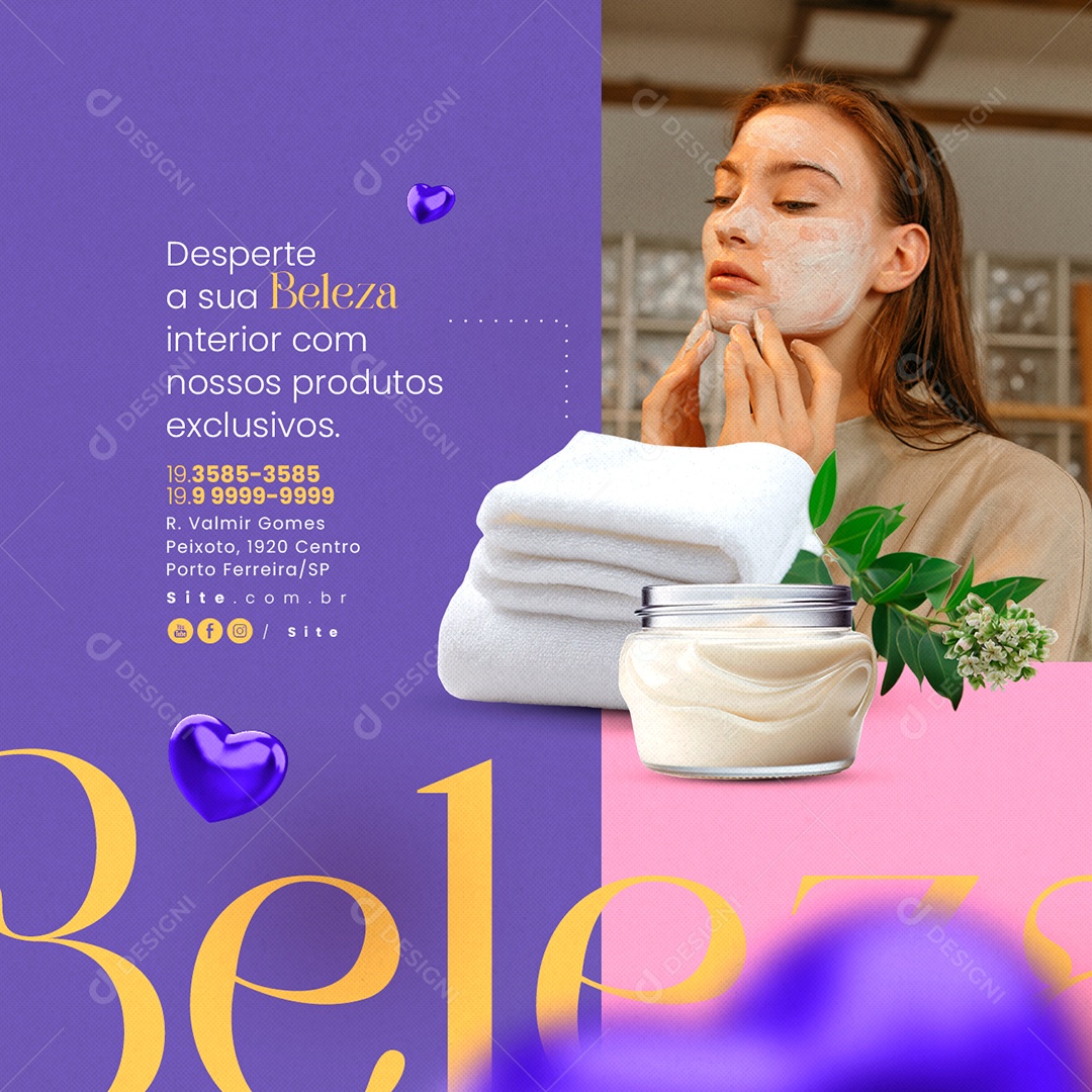 Cosméticos Desperte a Sua Beleza Social Media PSD Editável