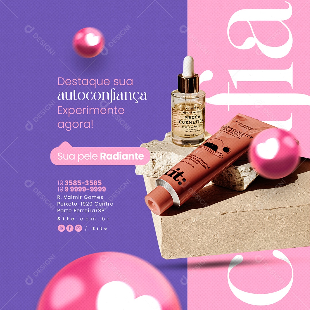 Cosméticos Destaque sua Autoconfiança Social Media PSD Editável