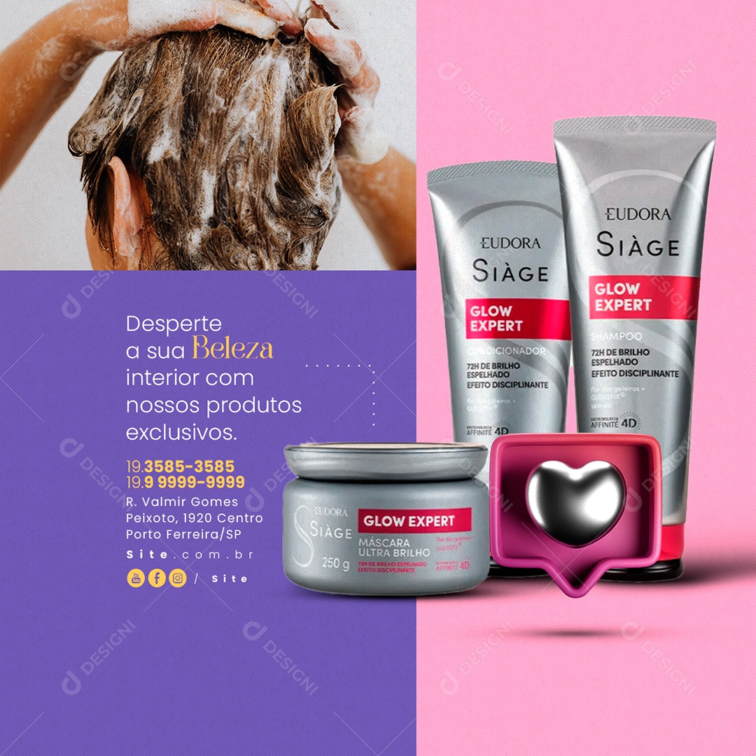 Cosméticos Desperte a Sua Beleza Interior com Nossos Produtos Social Media PSD Editável