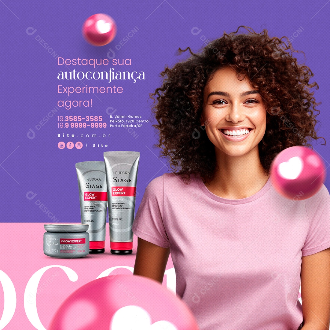 Cosméticos Destaque sua Autoconfiança Experimente Agora Social Media PSD Editável