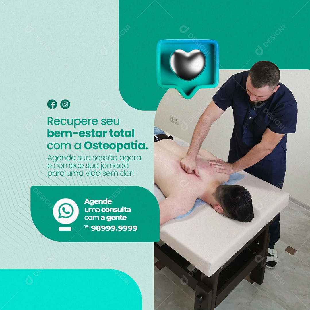 Osteopatia Recupere seu Bem Estar Total Social Media PSD Editável