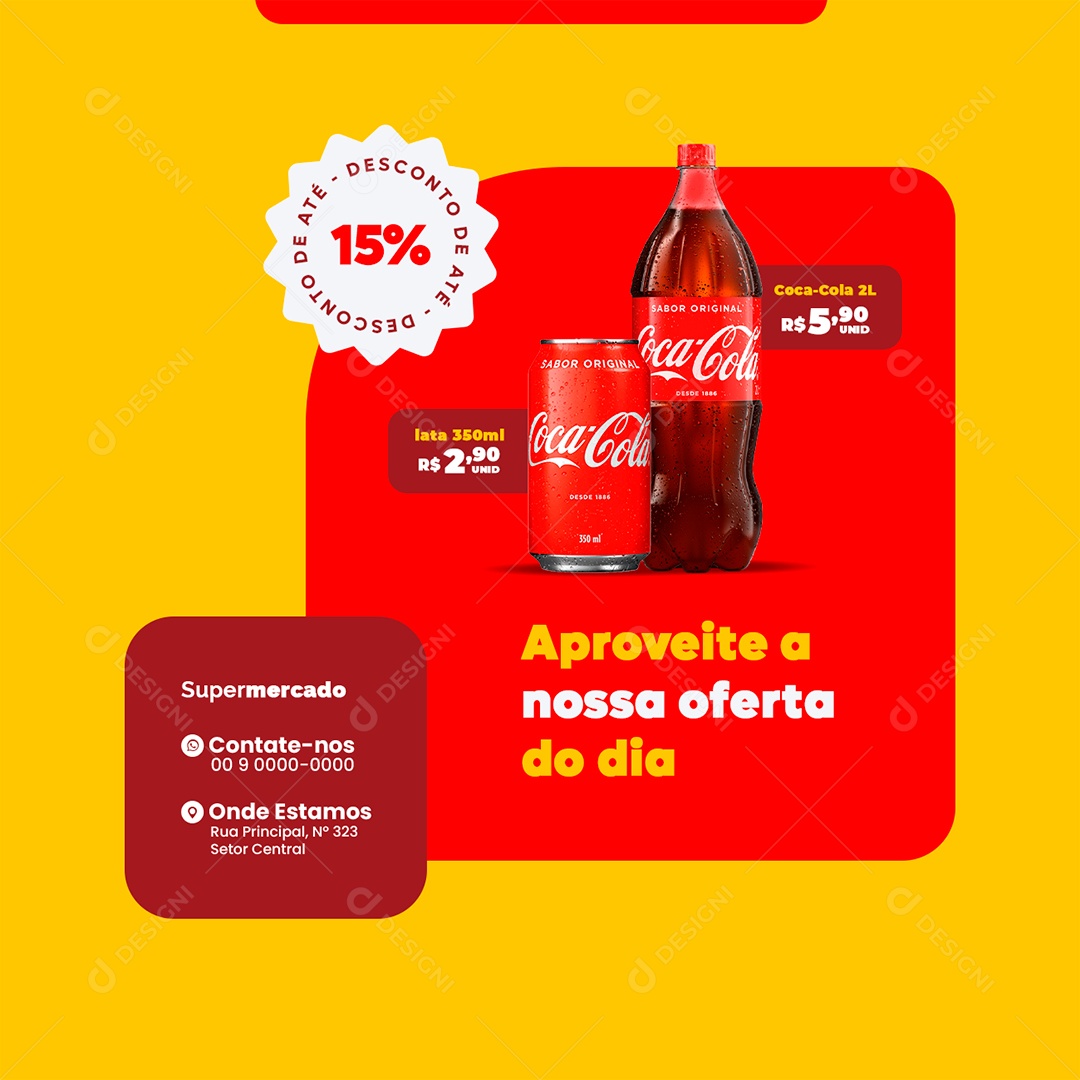 Supermercado Aproveita a Nossa Oferta do Dia Coca Cola 2L Social Media PSD Editável