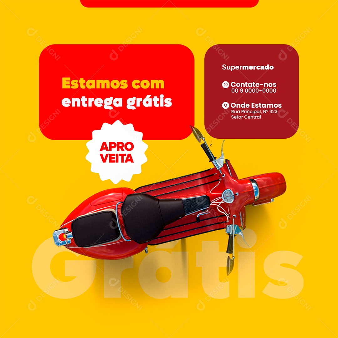 Supermercado Estamos com Entrega Grátis Social Media PSD Editável