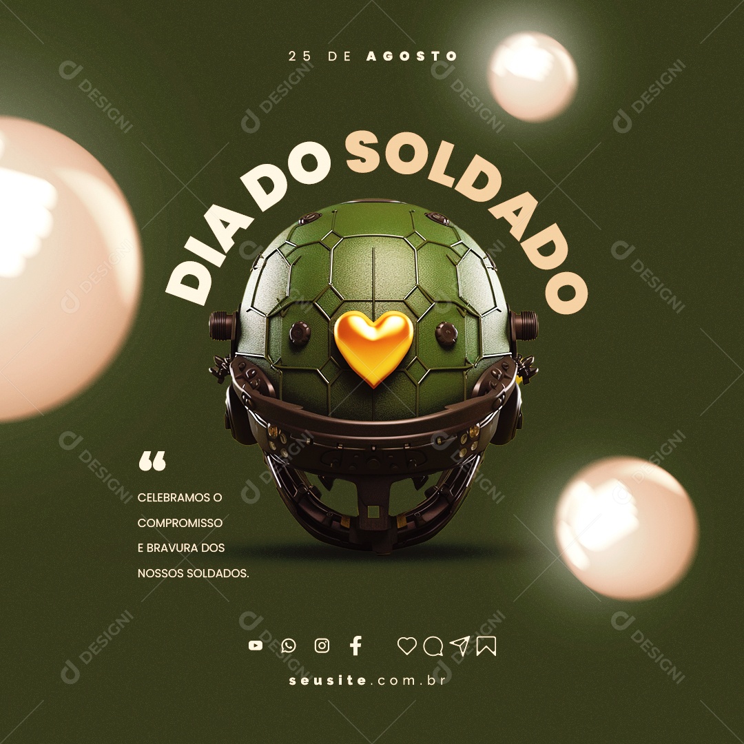 Dia do Soldado Celebramos o Compromisso e Bravura dos Nossos Soldados Social Media PSD Editável