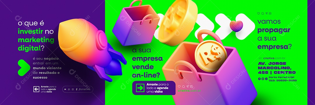 Carrossel Marketing Digital O Que é Investir no Social Media PSD Editável